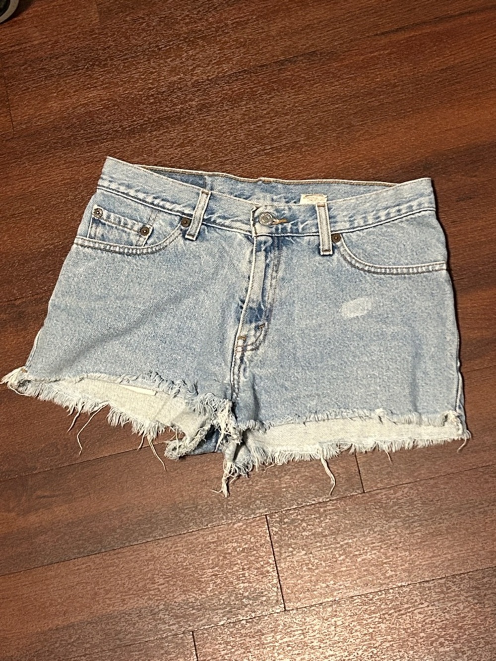 Levi Light Wash Denim Frayed Hem Jr. 9 Shorts